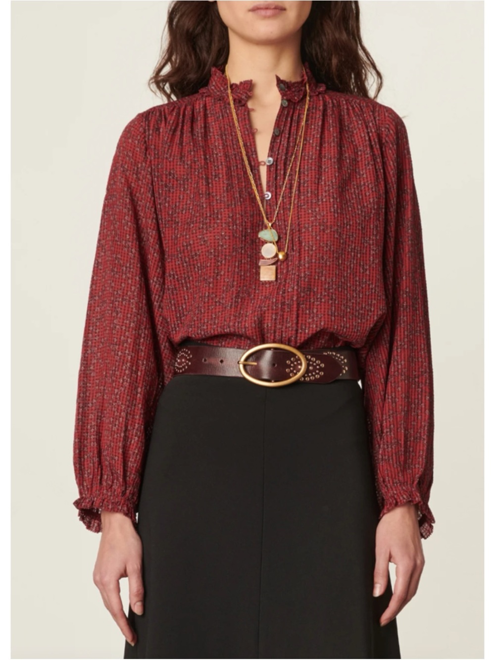 VGUC Vanessa Bruno Prado Blouse Red Floral Ruffle Boho Peasant Top FR 34 US 2